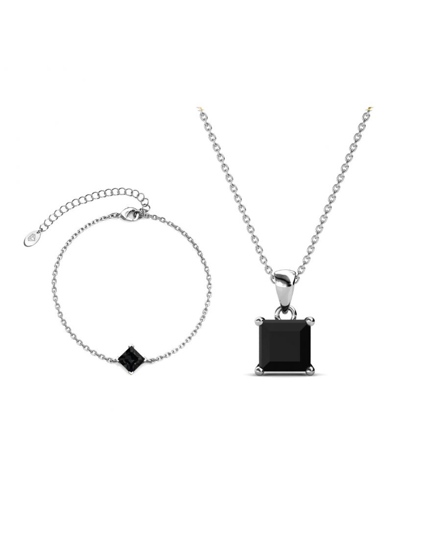 Schmuckset mit quadratischem Kristall-Anhänger