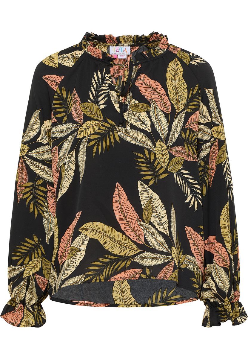 Luftige Bluse mit Blattmuster und Rüschen