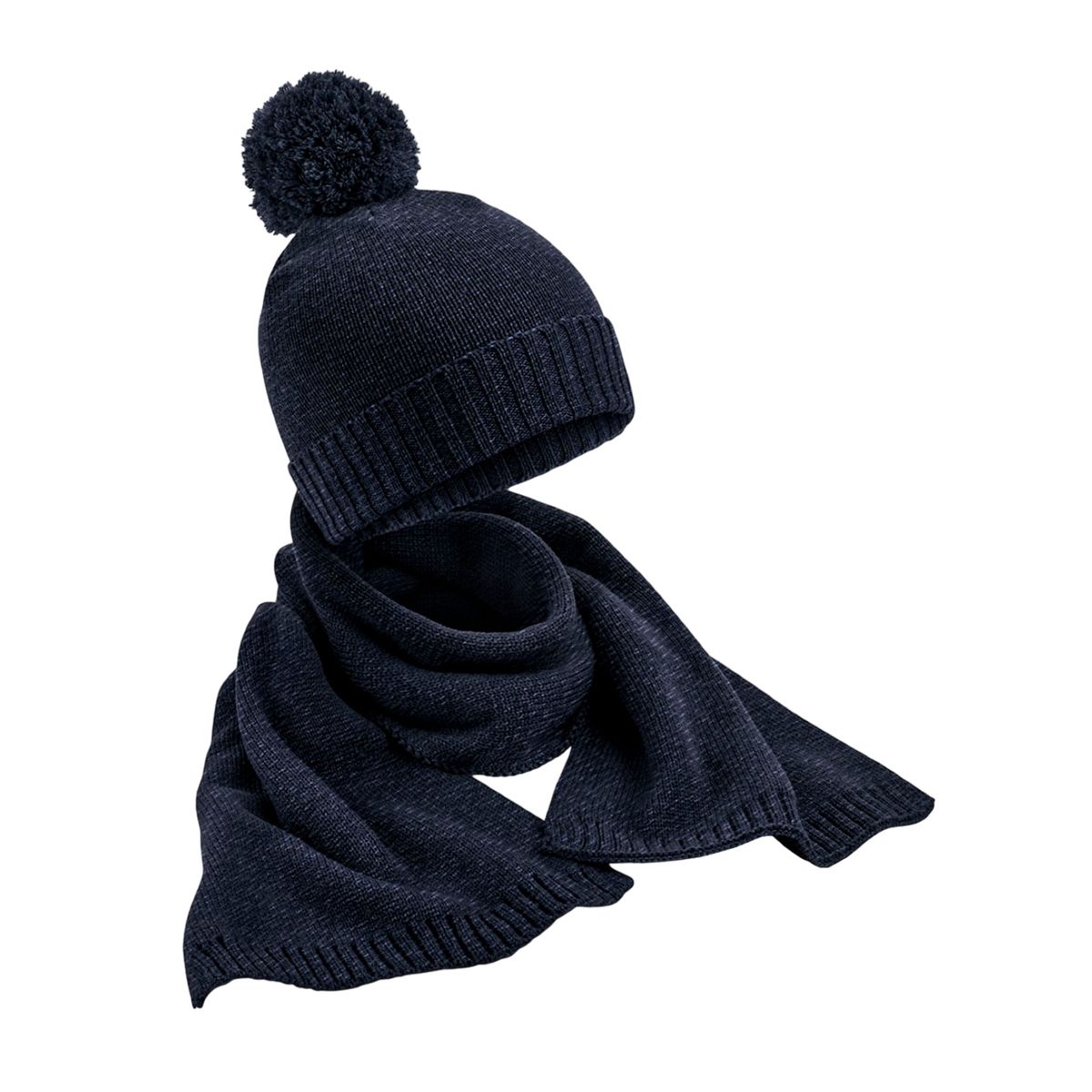 Meliertes Strickset aus Mütze und Schal