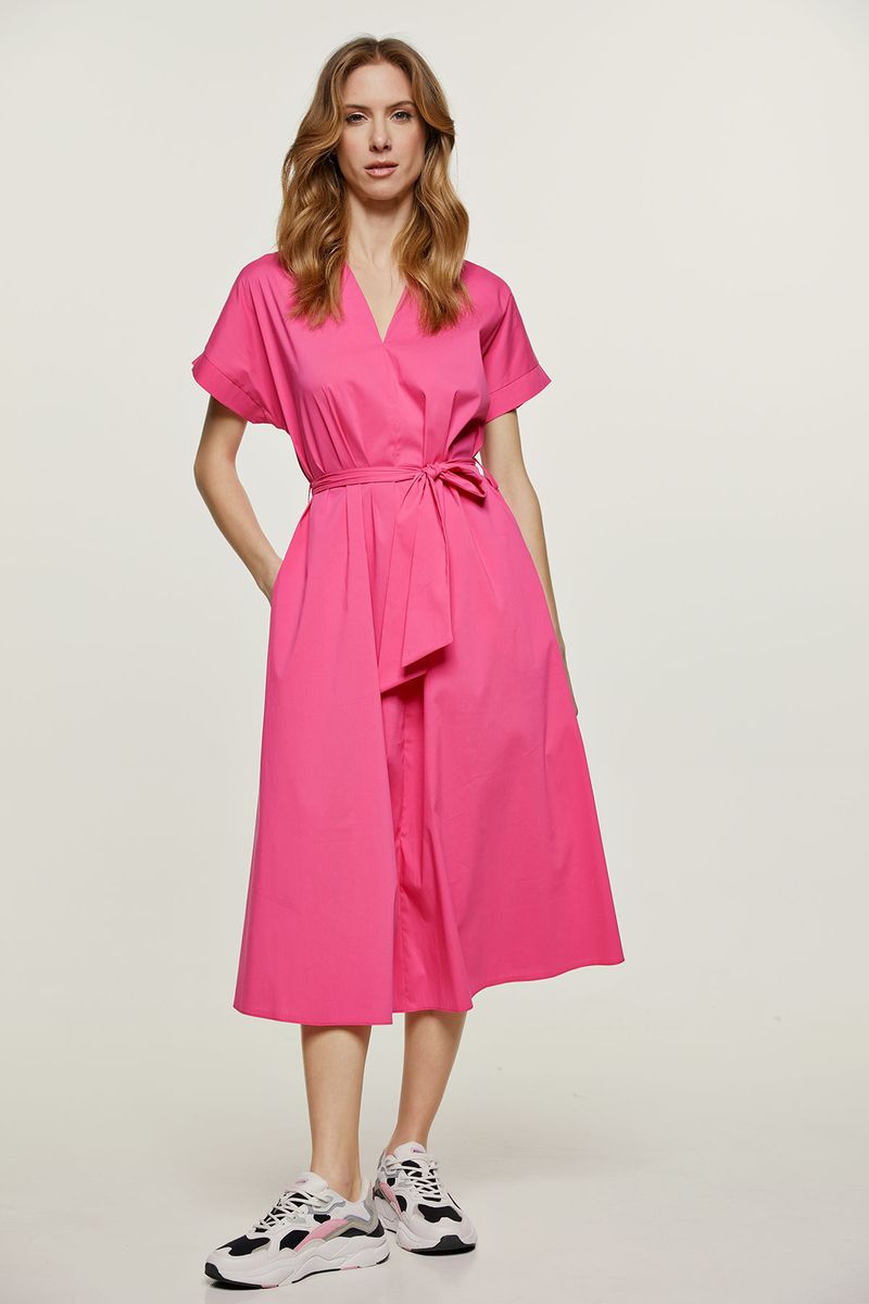 A-Linien-Popeline-Midikleid mit Gürtel