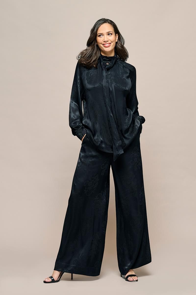 Elegante Floral-Jacquard Bluse mit Bindeschal