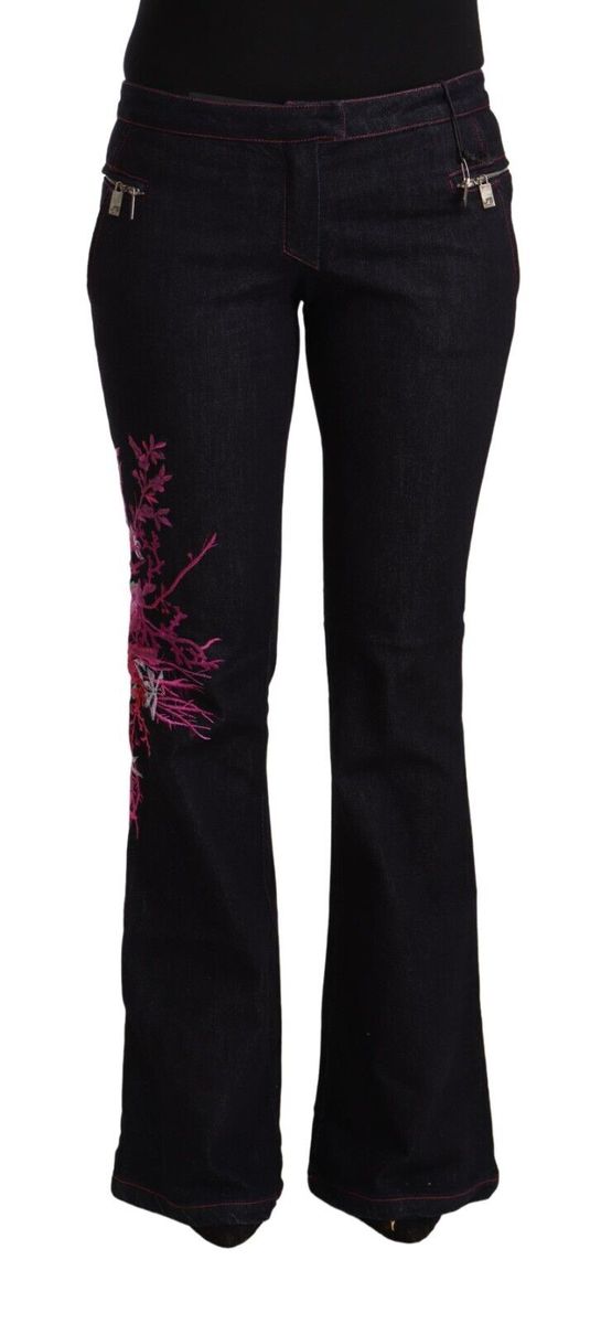 Schlagjeans mit floraler Stickerei