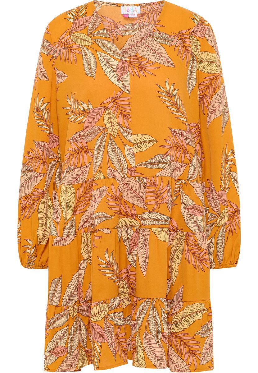 Gestuftes Kleid mit Tropenmuster
