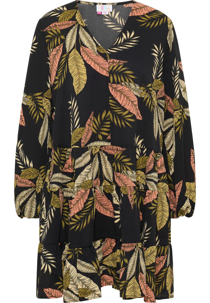 Gestuftes Kleid mit Tropenmuster