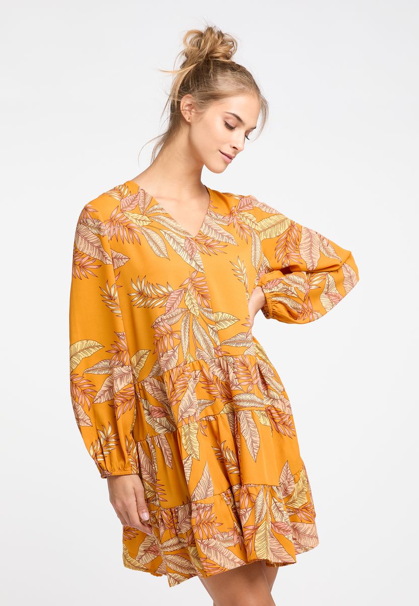 Gestuftes Kleid mit Tropenmuster