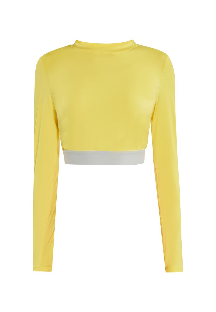 Langärmliges Geripptes Sportliches Crop-Top