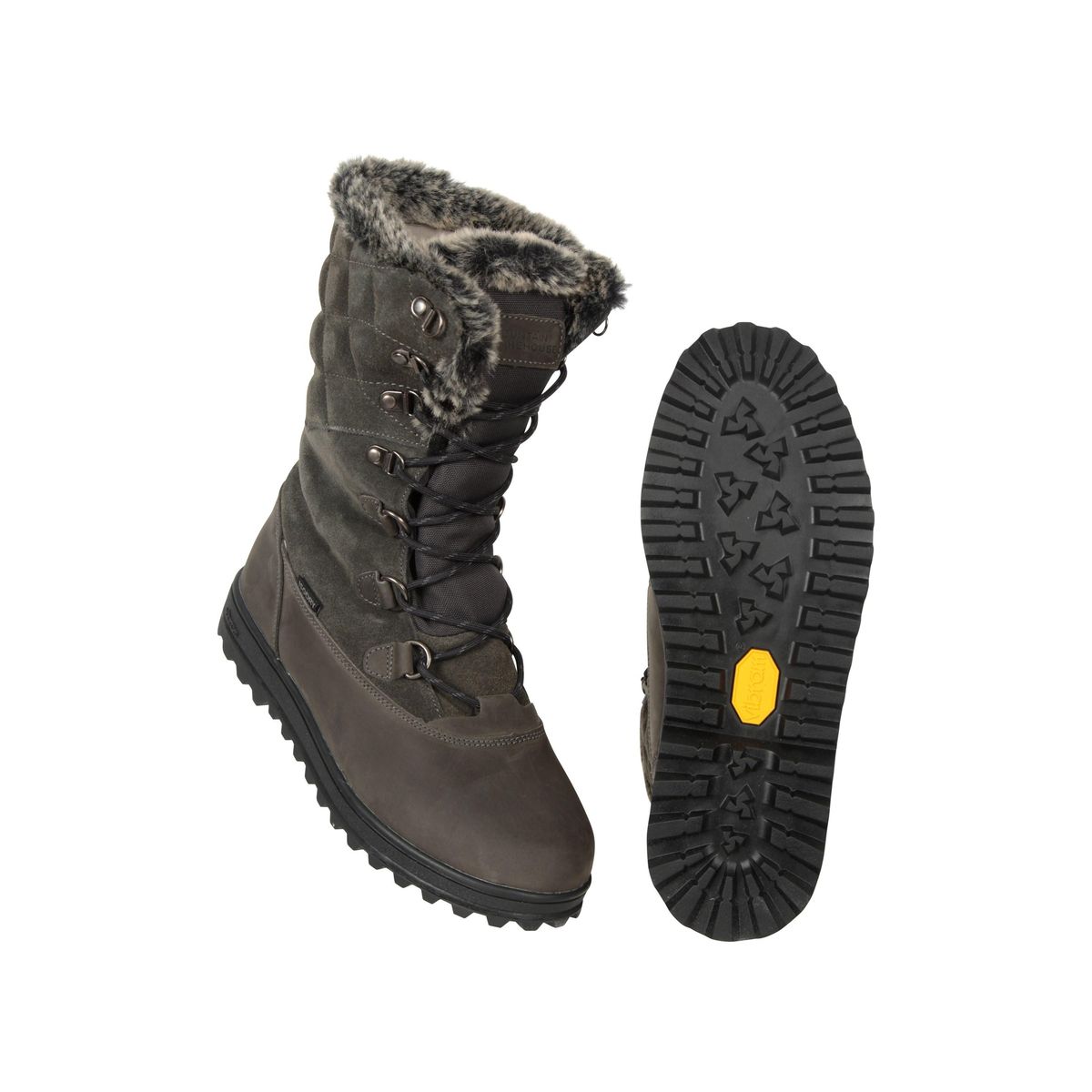 Gesteppte Leder-Schneestiefel mit Fellbesatz
