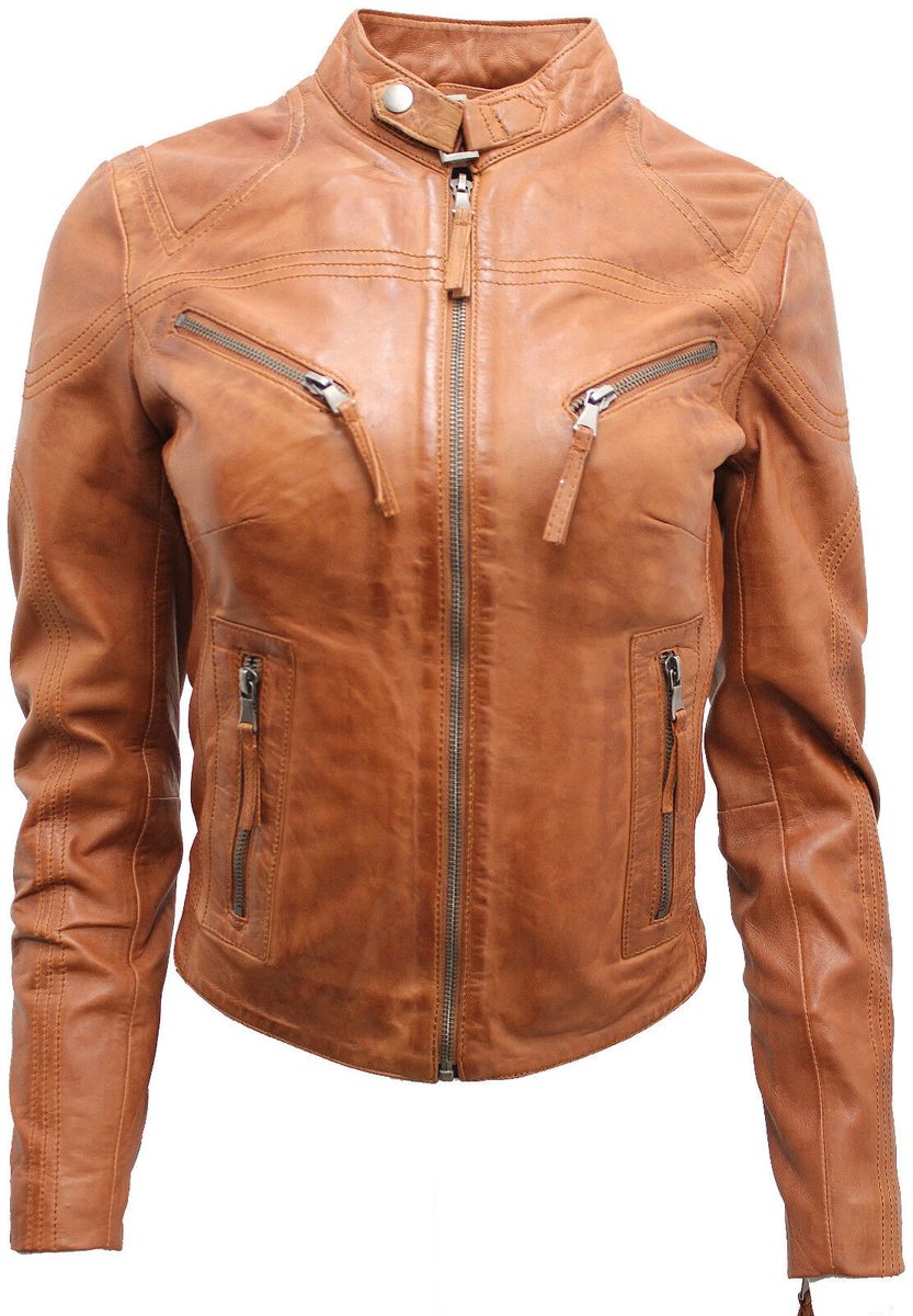 Slim-Fit Leder Bikerjacke