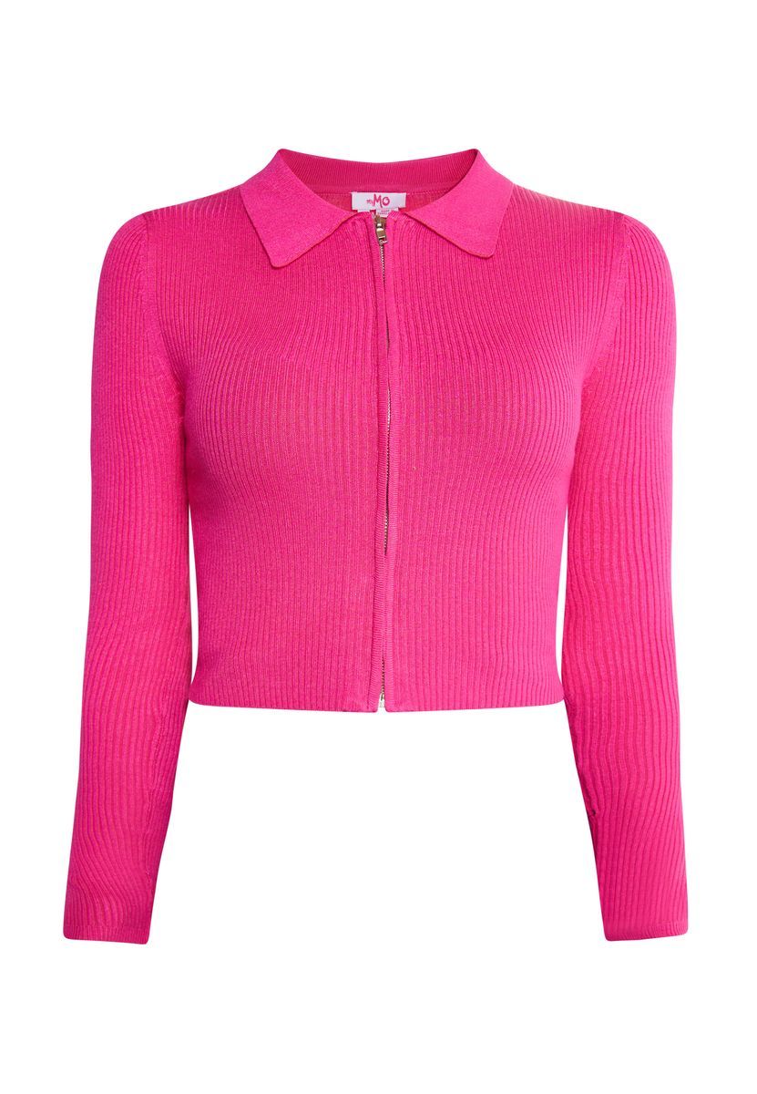 Gerippte Polo-Strickjacke mit Reißverschluss