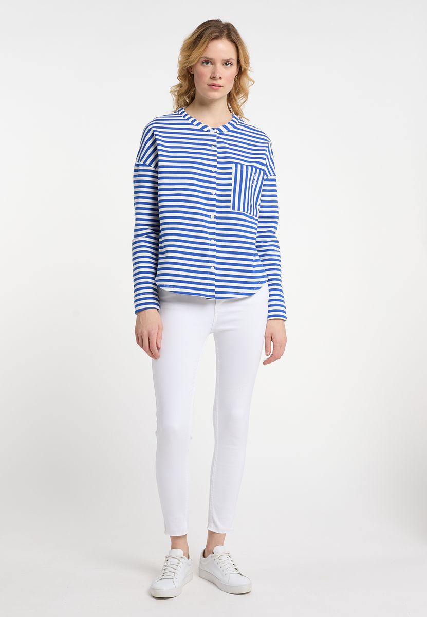 Gestreiftes Maritimes Sweatshirt mit Knopfleiste
