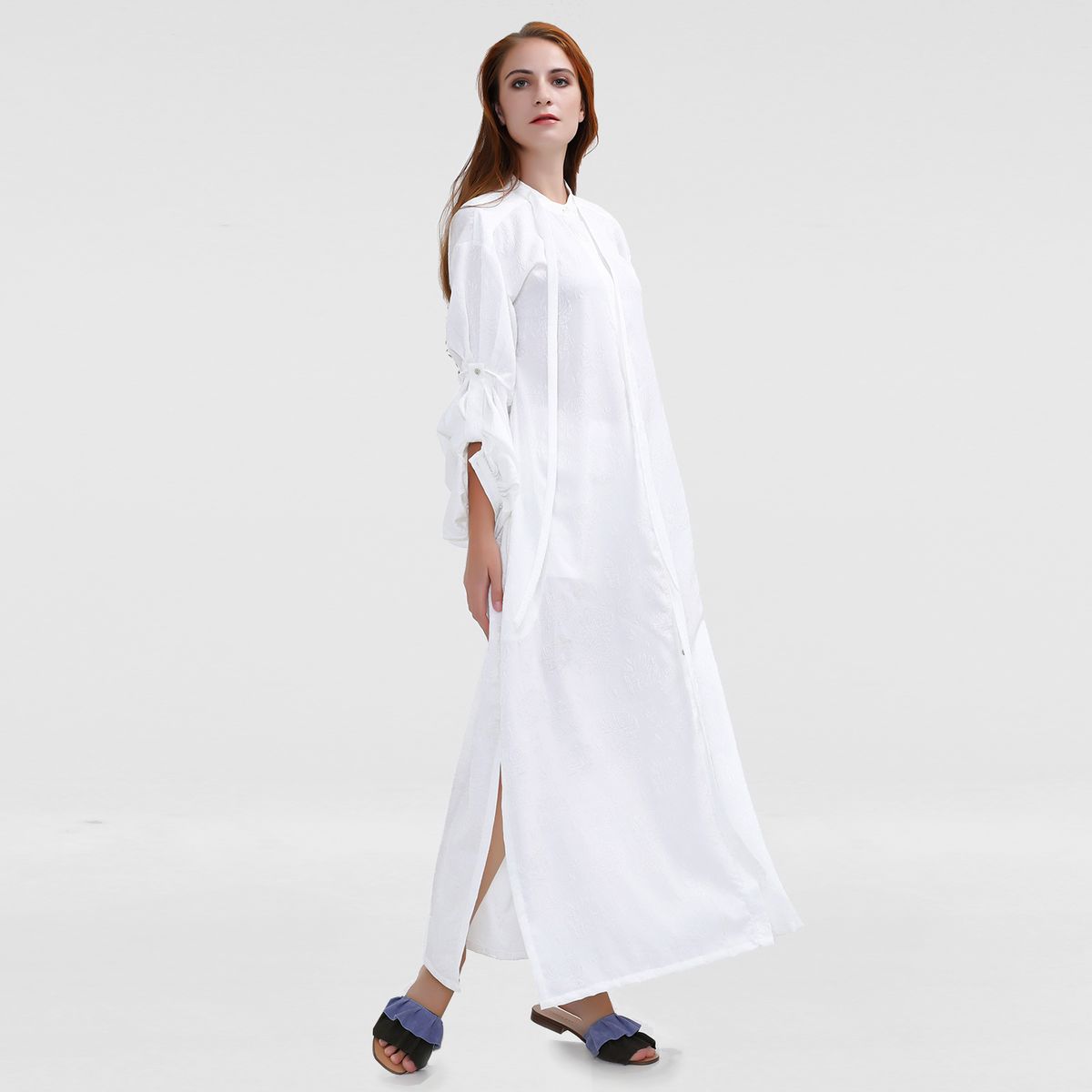 Strukturiertes Maxi-Hemdblusenkleid mit Blumenmuster
