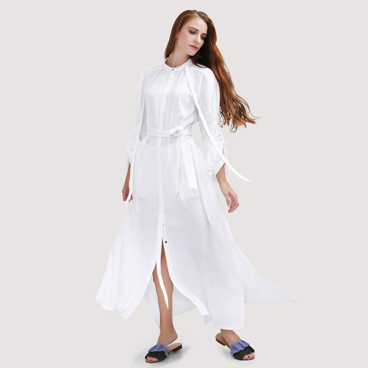 Strukturiertes Maxi-Hemdblusenkleid mit Blumenmuster