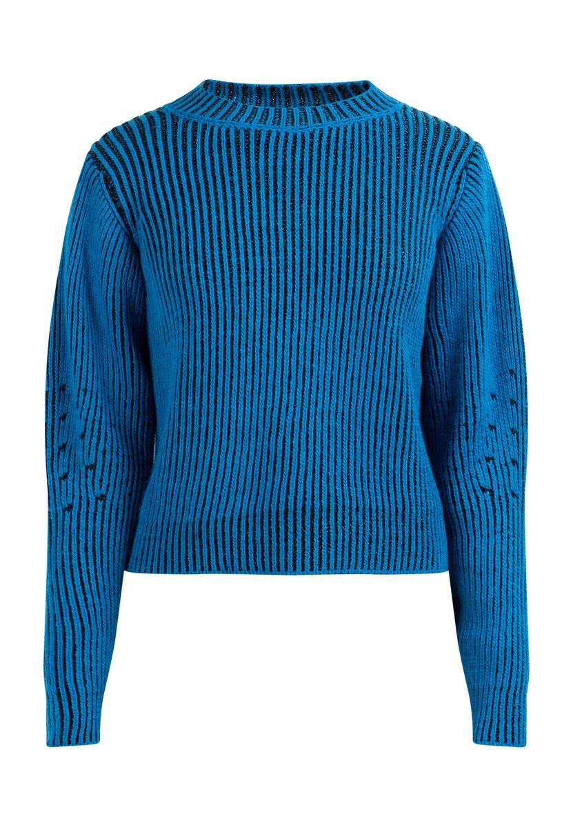 Funkelnder Rippstrickpullover mit Rundhalsausschnitt