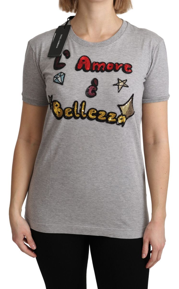 T-Shirt mit Pailletten-Schriftzug