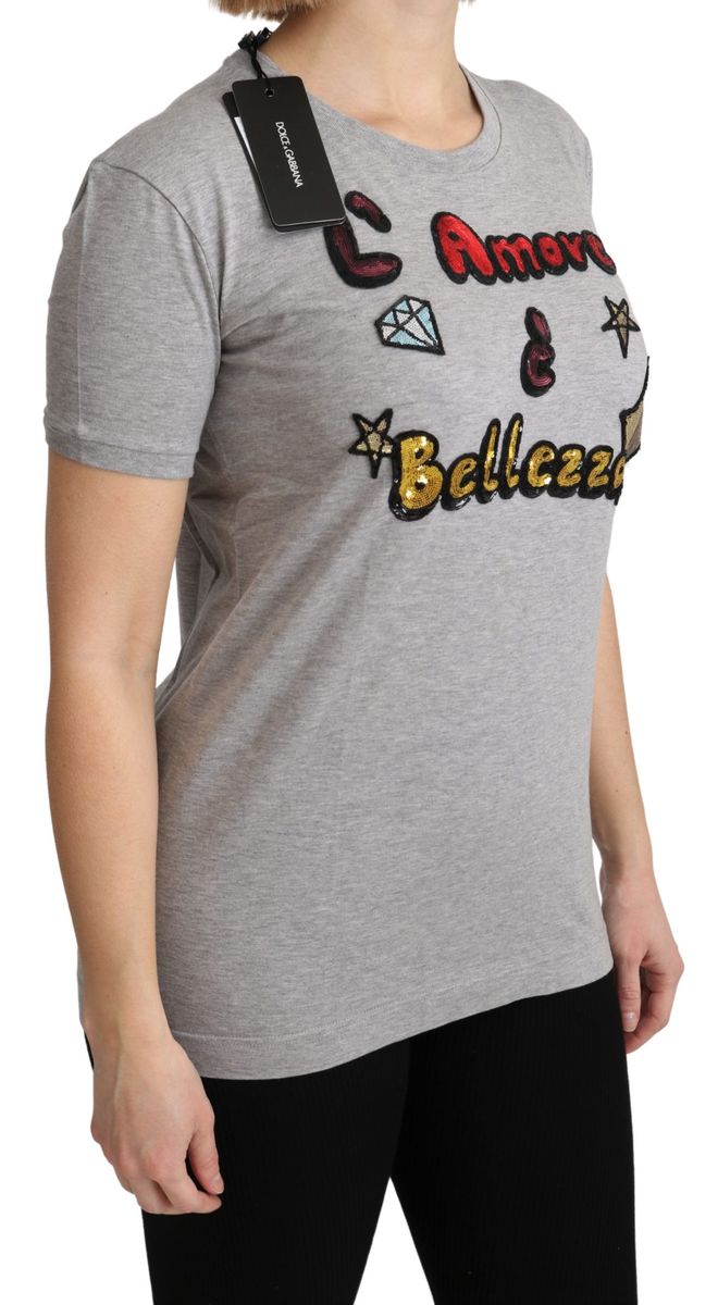 T-Shirt mit Pailletten-Schriftzug