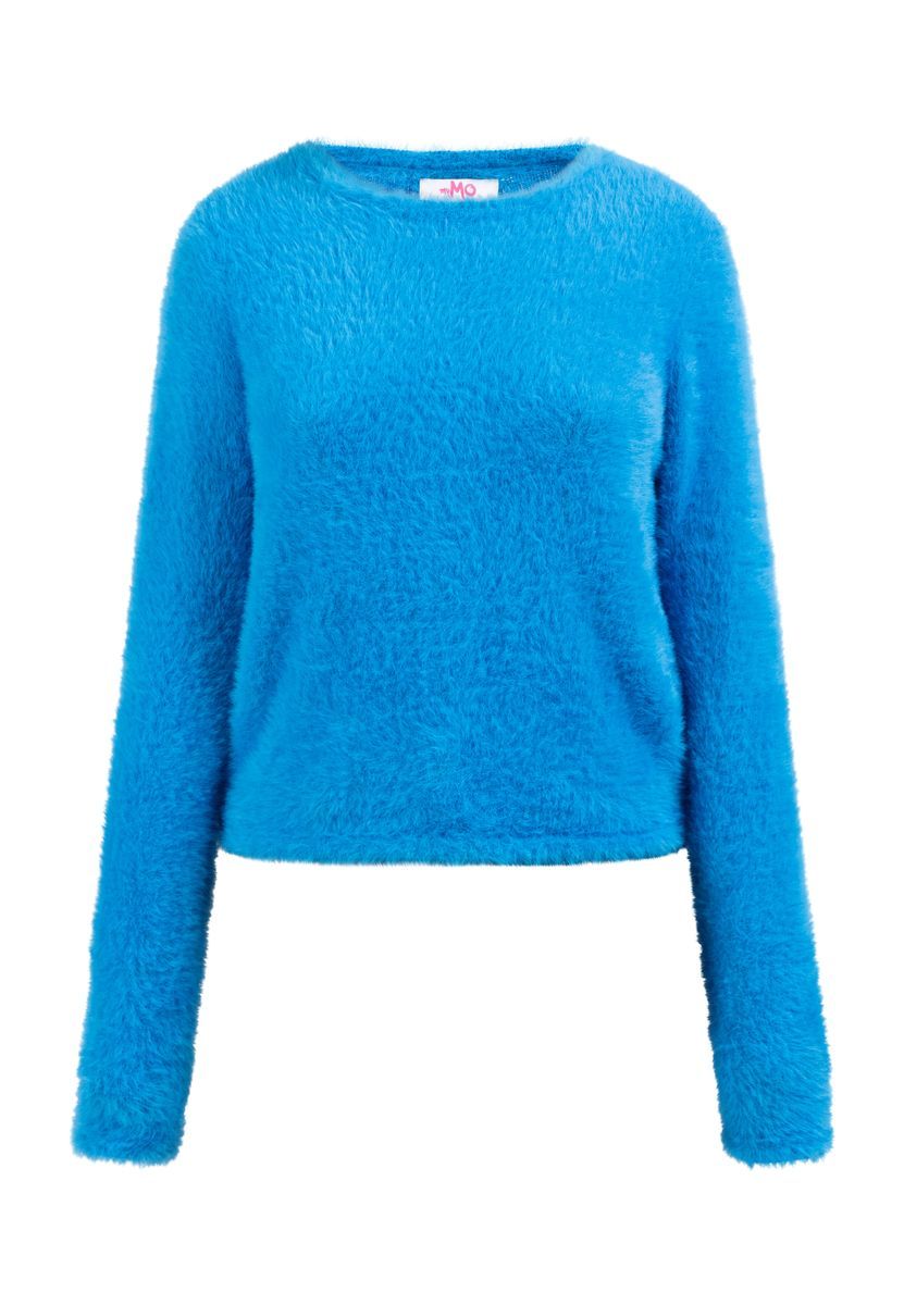 Weicher flauschiger Strickpullover mit Rundhalsausschnitt