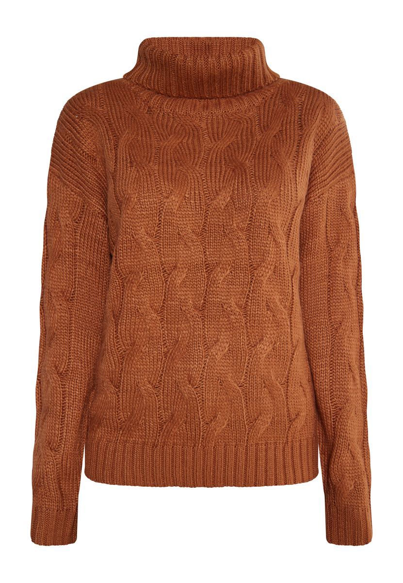 Rollkragenpullover mit Zopfmuster