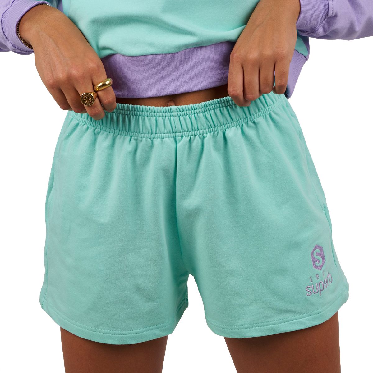 Bestickte Jersey-Shorts in Pastelltönen