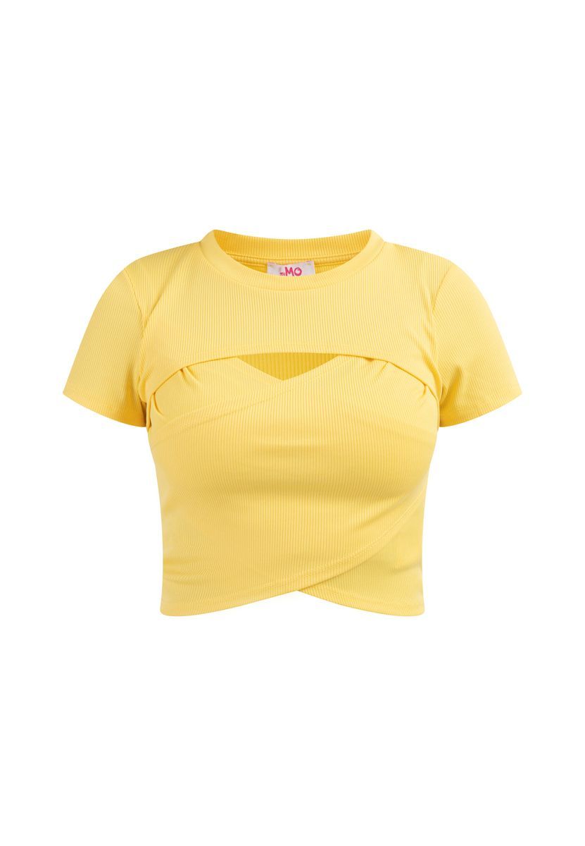 Kurzes Rippshirt mit Wickel-Detail