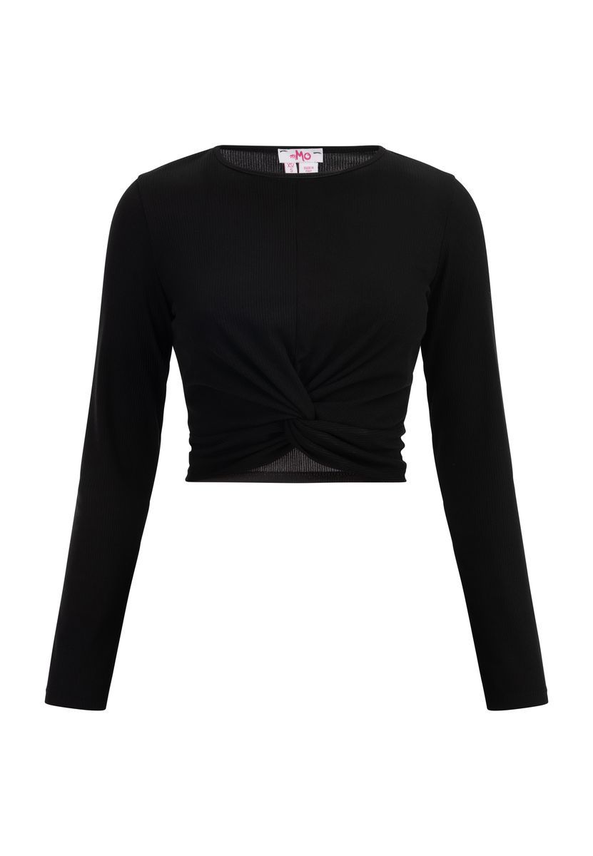 Geripptes Kurzshirt mit Knotendetail
