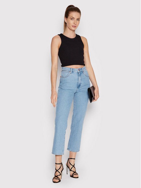 Hochtaillierte Straight-Leg Denim-Jeans