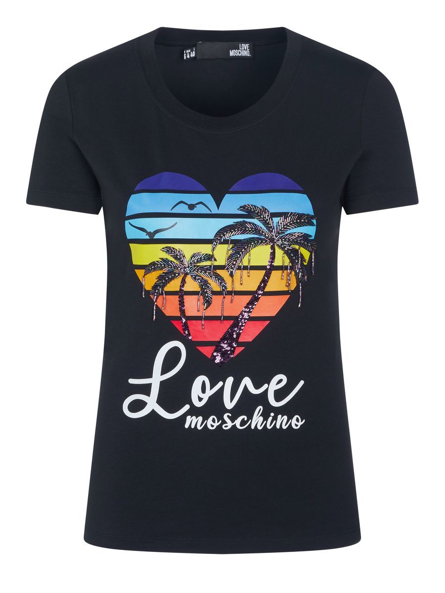 T-Shirt mit tropischem Sonnenuntergang-Herz