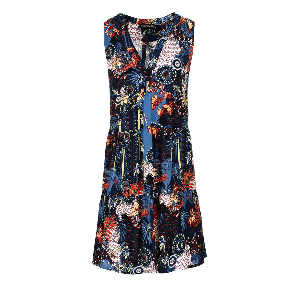 Gestuftes A-Linien-Kleid mit Blumenmuster