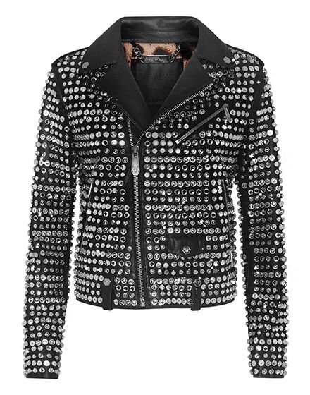 Strassbesetzte Nappa-Leder Bikerjacke