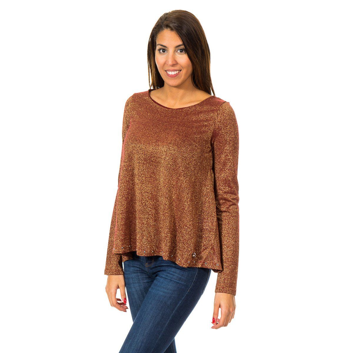 Schimmerndes Langarmshirt mit A-Linie