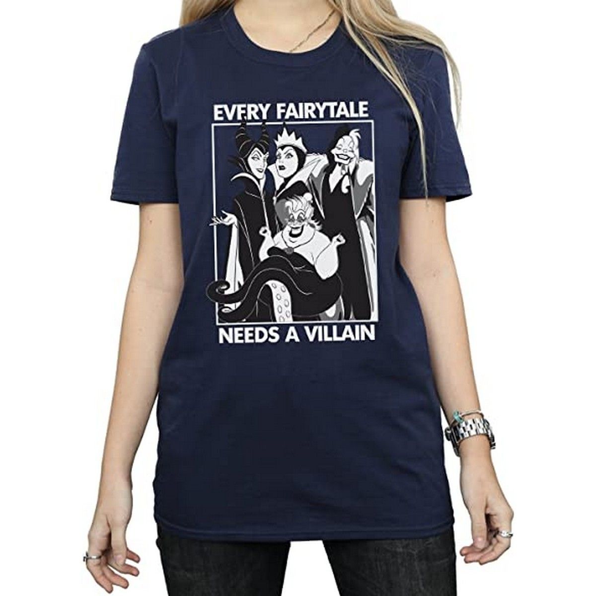 Grafik-Boyfriend-T-Shirt mit Bösewicht-Print