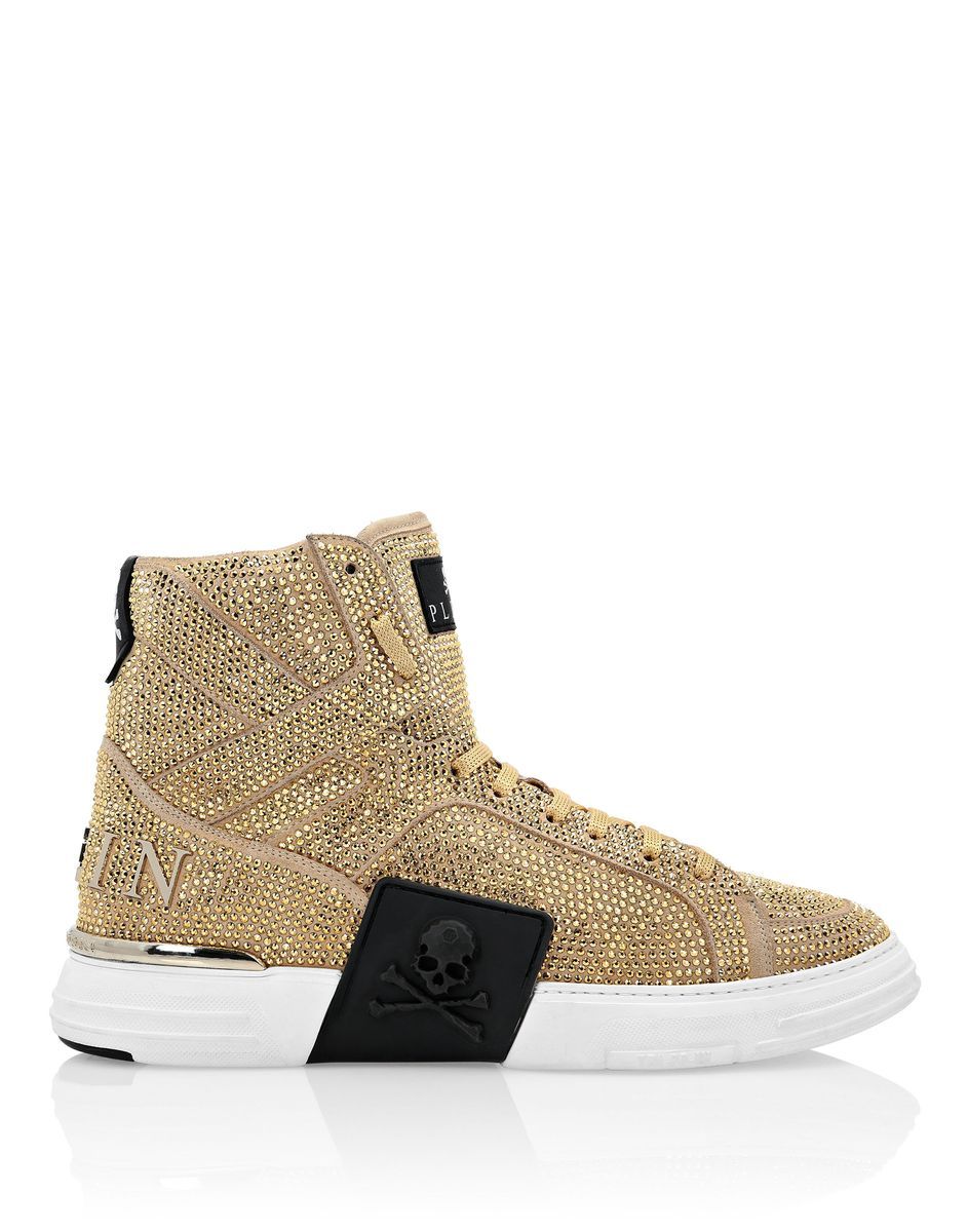 Kristallbesetzte High-Top-Sneaker mit Totenkopf