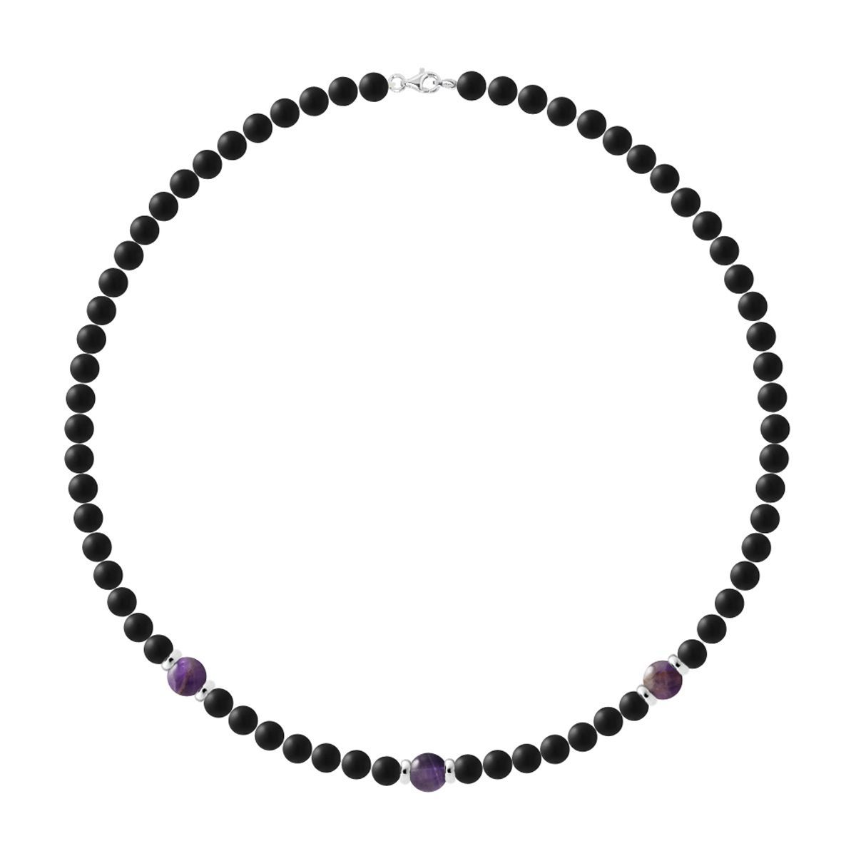 Perlenhalskette aus schwarzem Achat und Amethyst