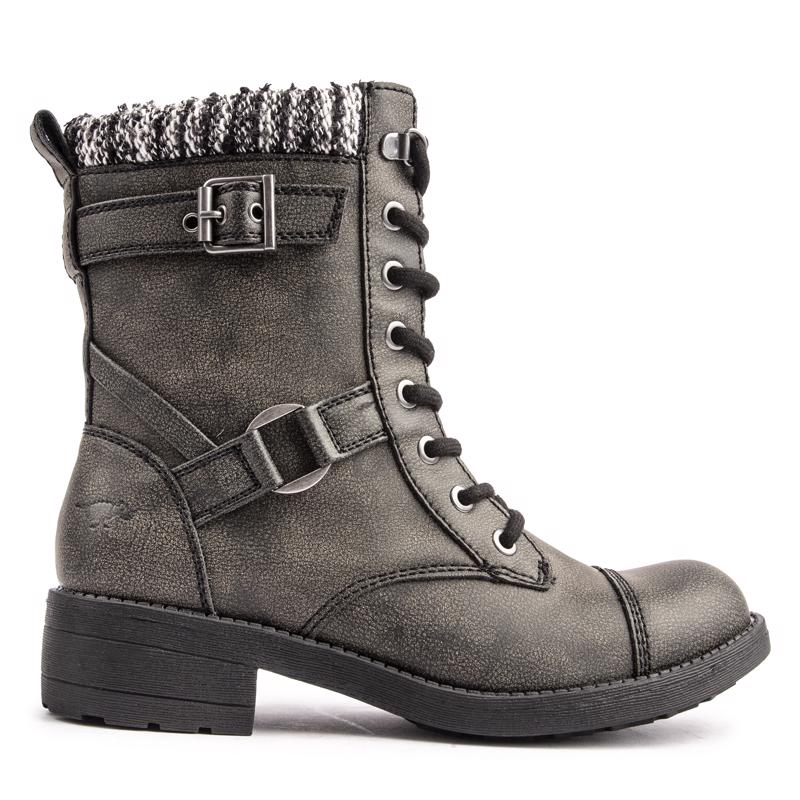 Geschnürte Combat-Boots mit Strickkragen