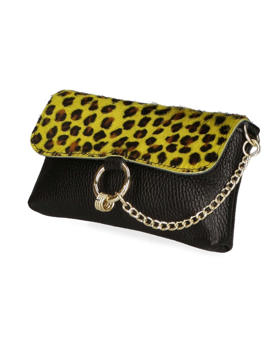 Leder-Clutch mit Leopardenmuster und Ring