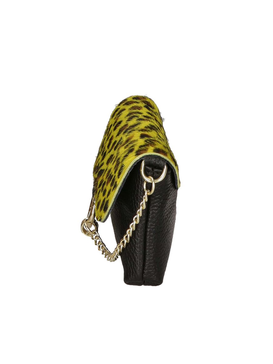 Leder-Clutch mit Leopardenmuster und Ring