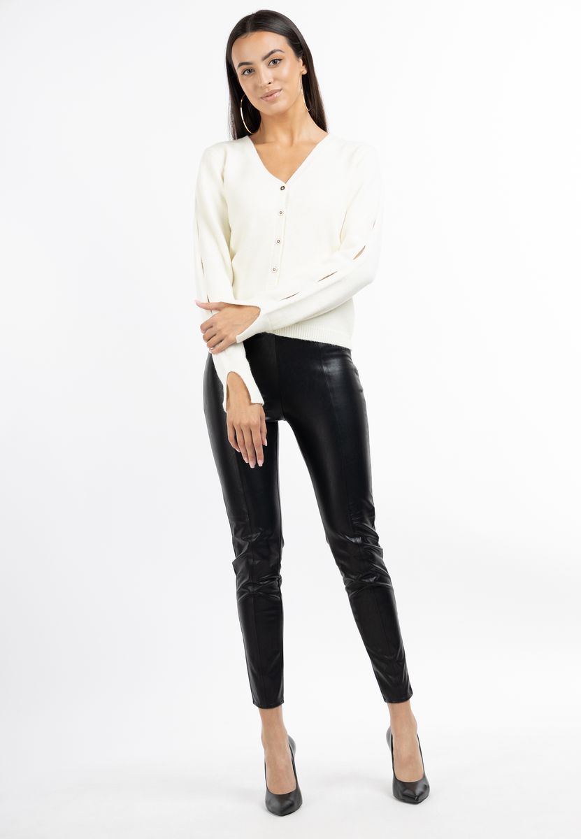 V-Ausschnitt Strickjacke mit Cut-Outs