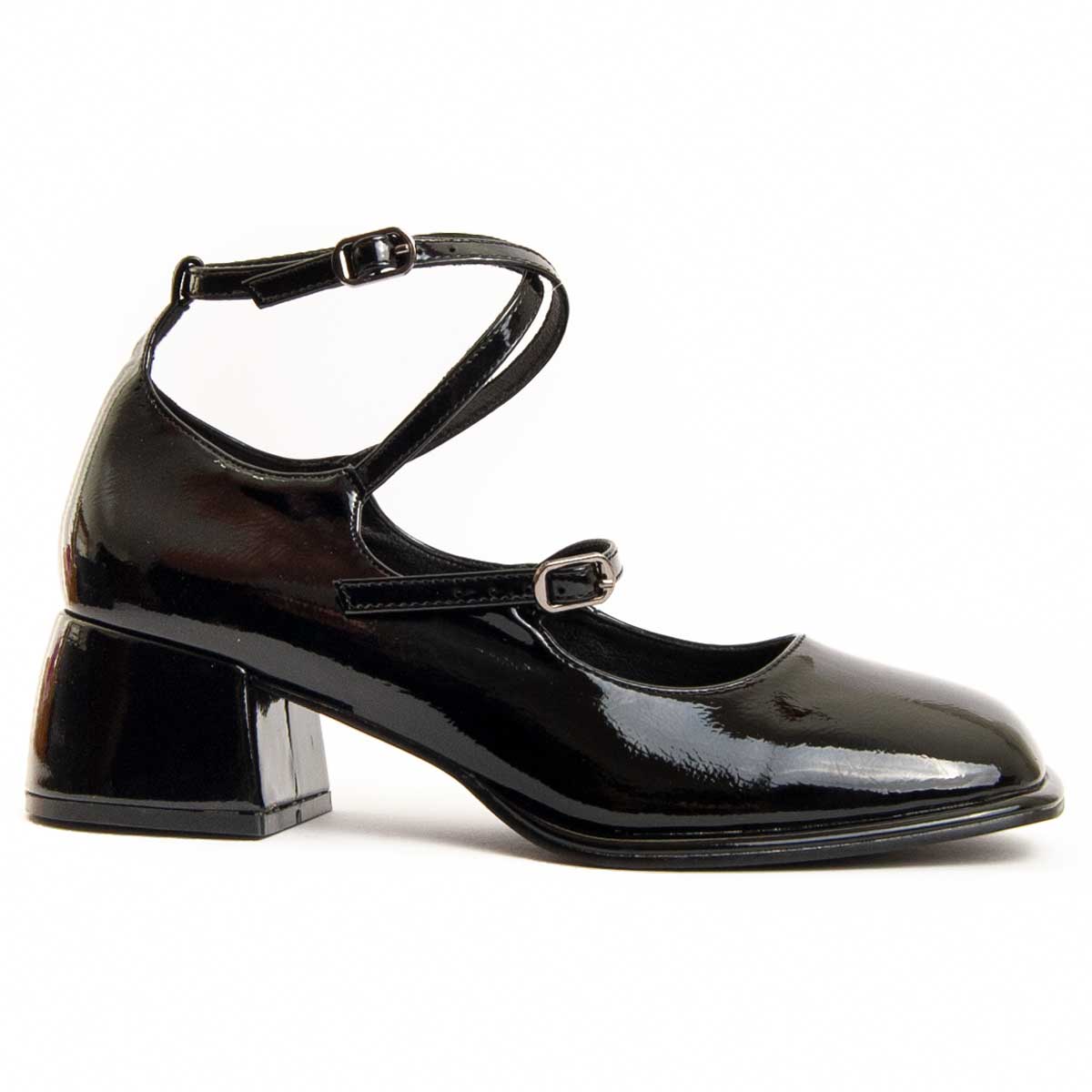 Lackleder Mary Janes mit Blockabsatz