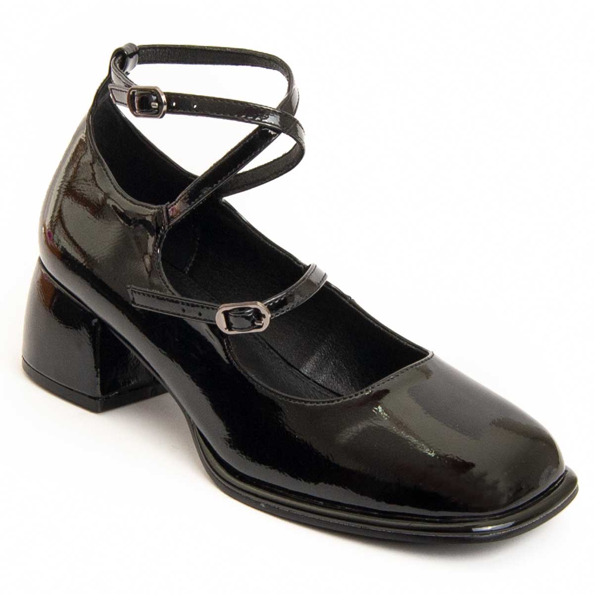 Lackleder Mary Janes mit Blockabsatz