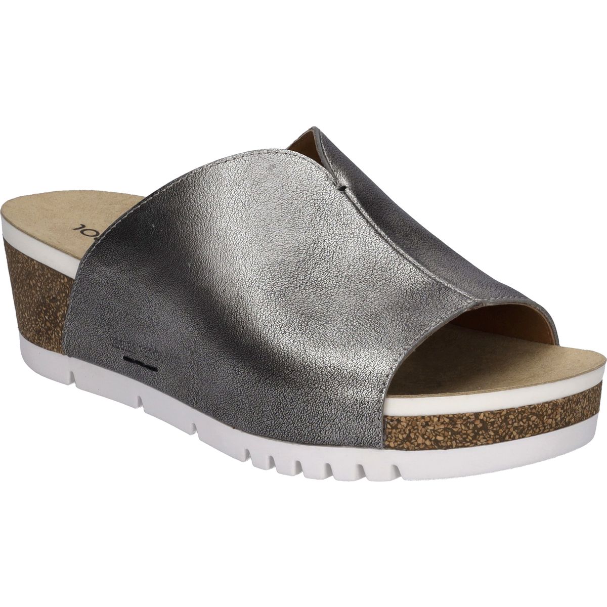 Leder-Keilsandaletten in Metallic-Optik