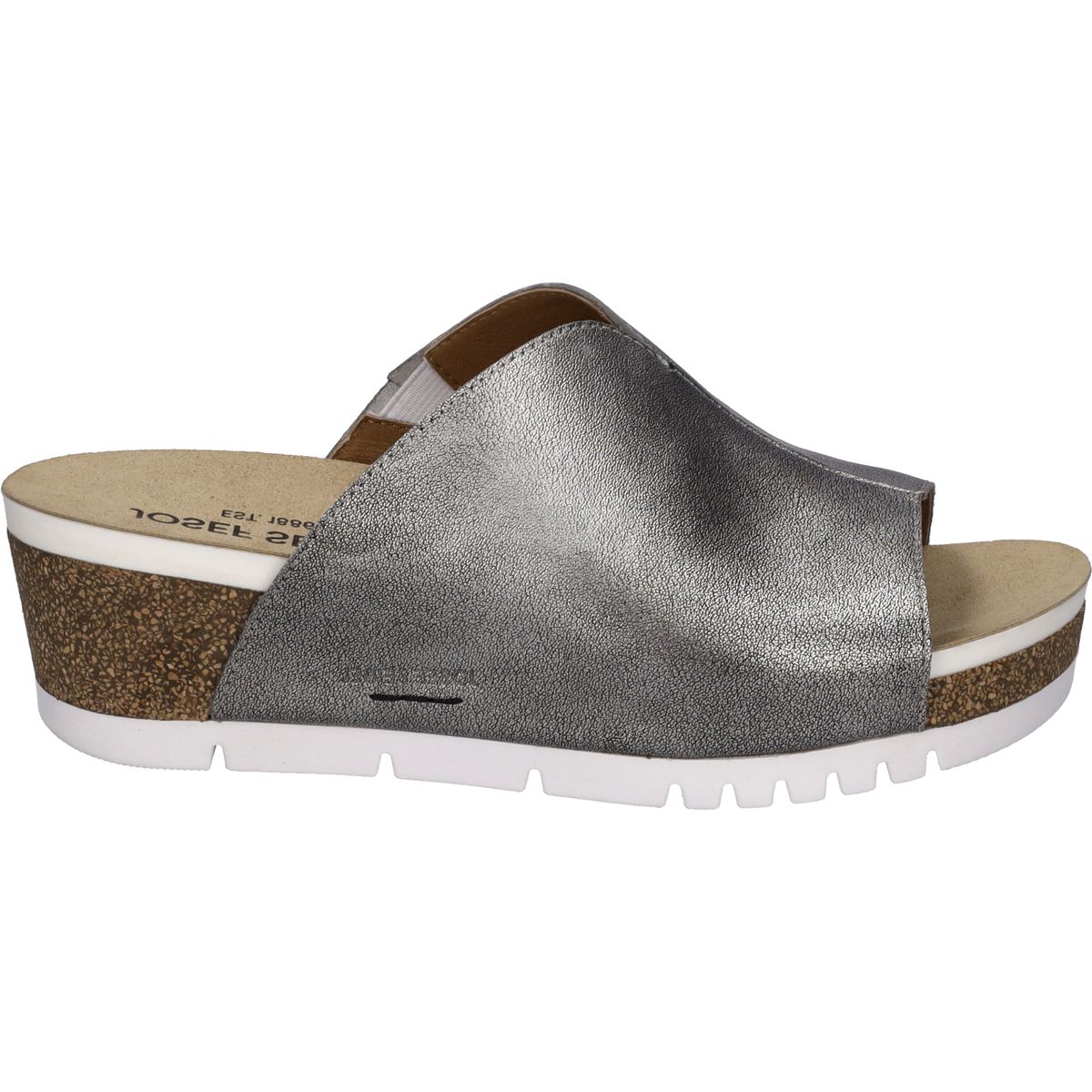 Leder-Keilsandaletten in Metallic-Optik