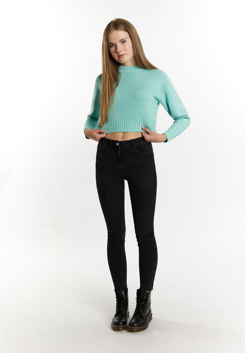 Kurz geschnittener Stehkragen-Strickpullover