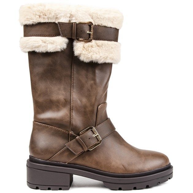 Wadenhohe Schnallenstiefel mit Webpelz