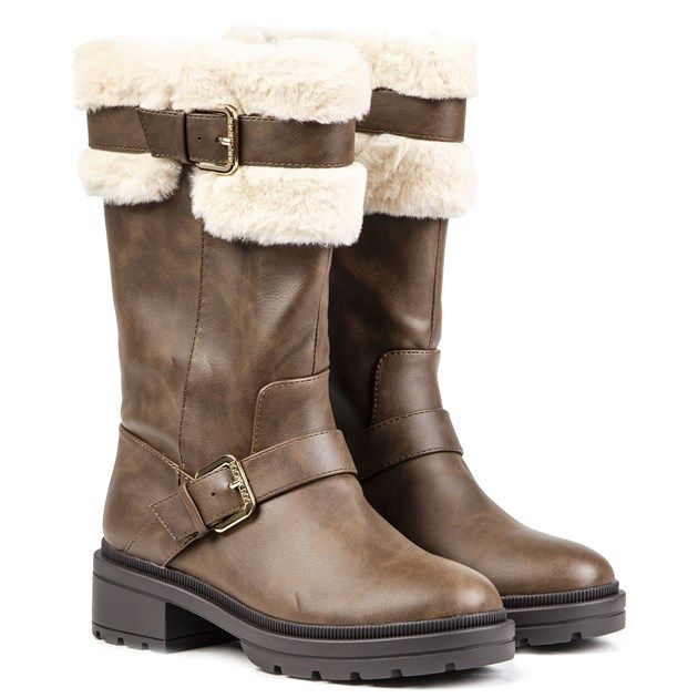 Wadenhohe Schnallenstiefel mit Webpelz