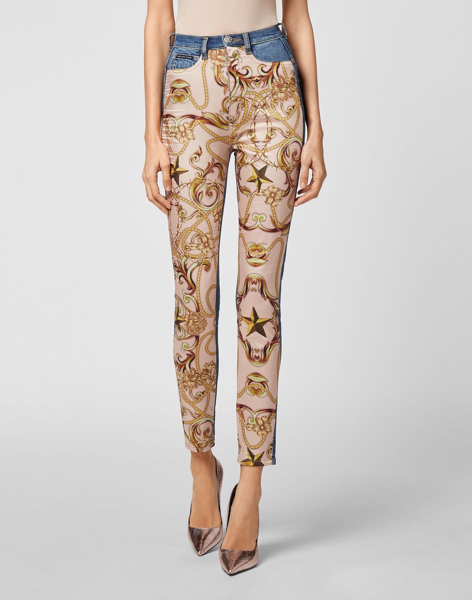 Hoch taillierte Jeggings mit Barock-Print