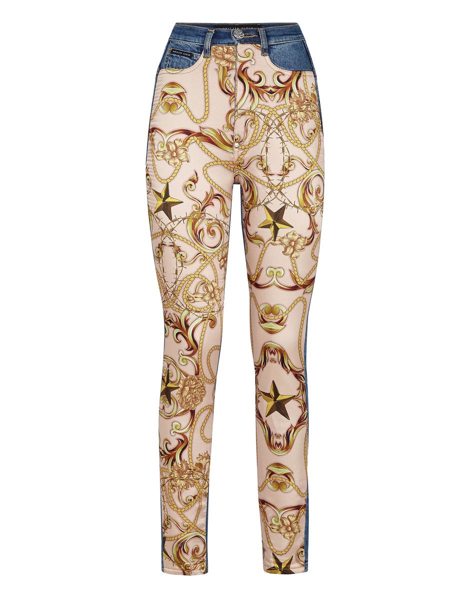 Hoch taillierte Jeggings mit Barock-Print