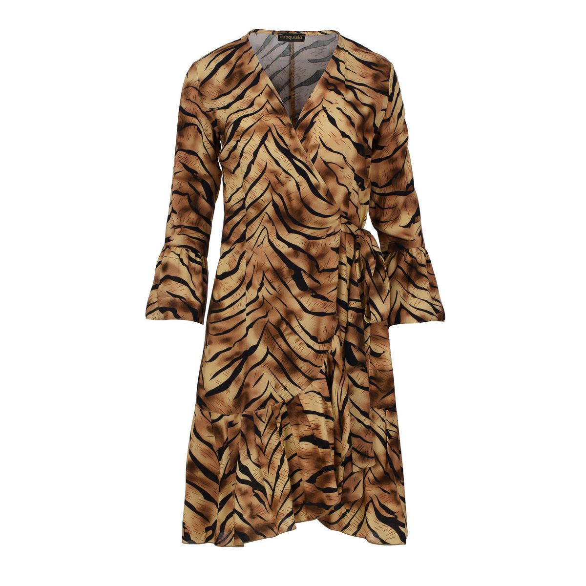 Tiger-Print Wickelkleid mit Volants