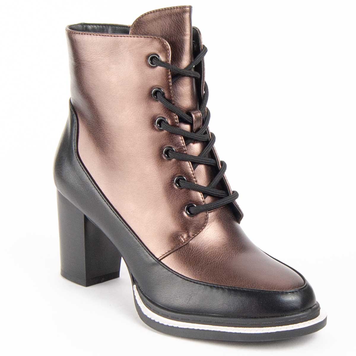 Metallic-Schnürstiefeletten mit Absatz