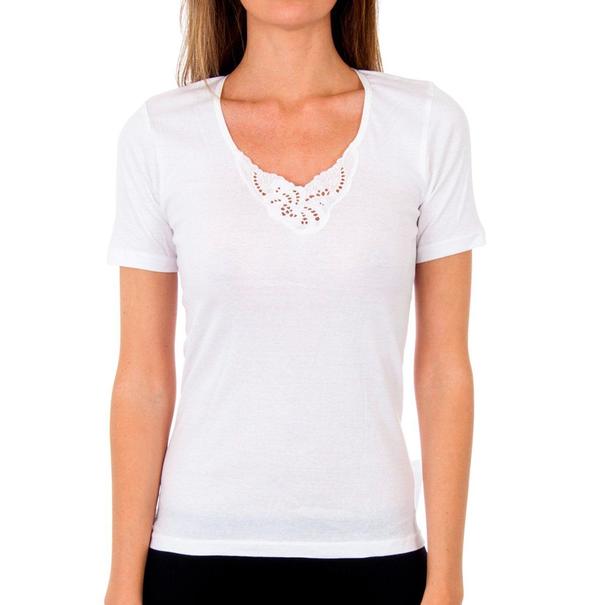 Baumwoll-T-Shirt mit Spitzenbesatz