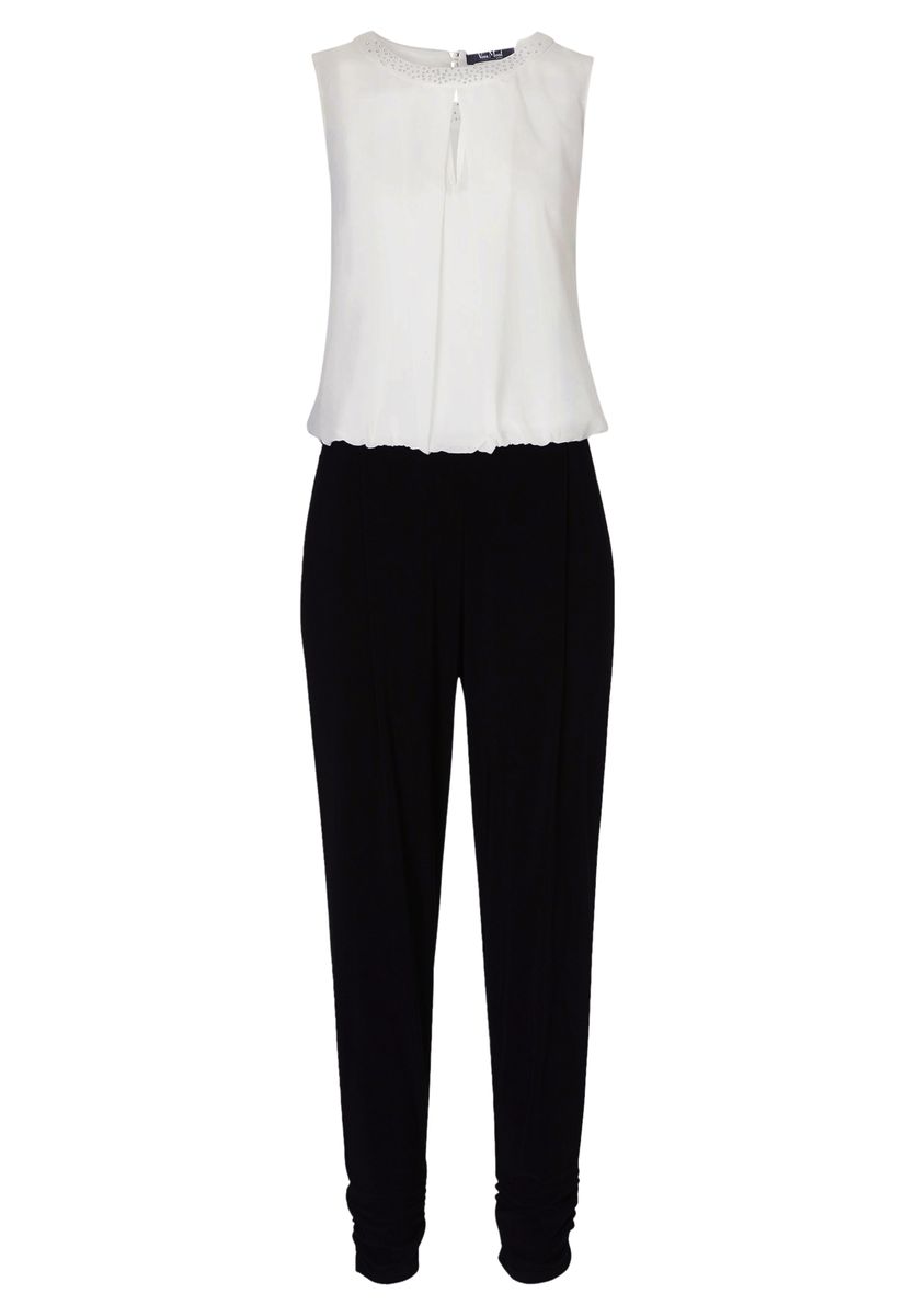 Ärmelloser Jumpsuit mit Perlen-Ausschnitt