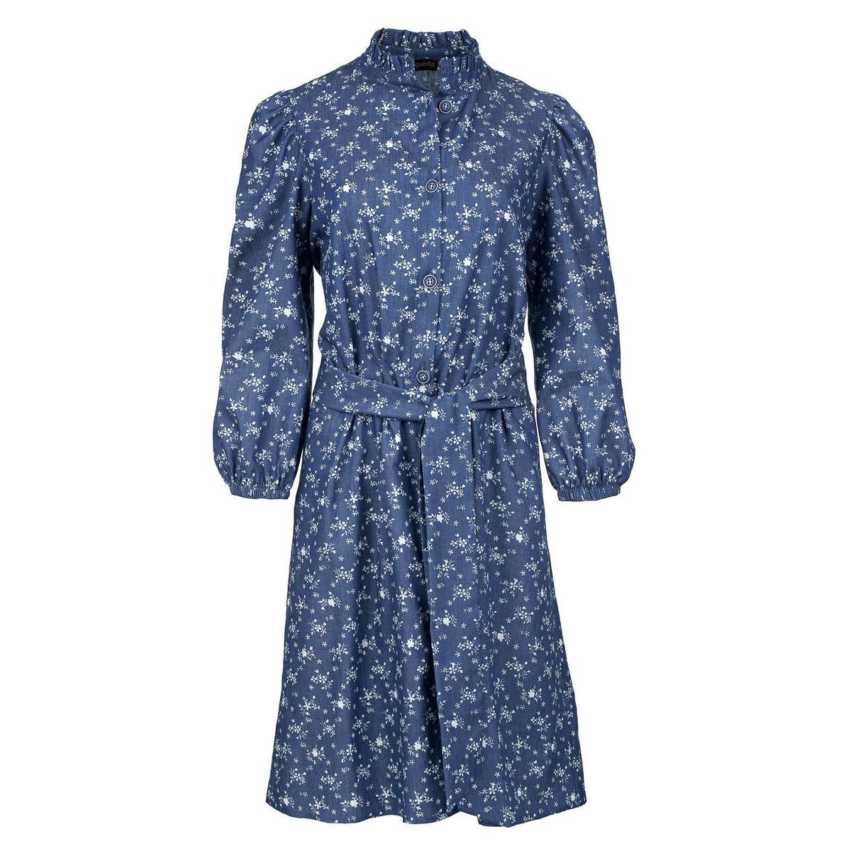 Blumiges Hemdblusenkleid im Denim-Look
